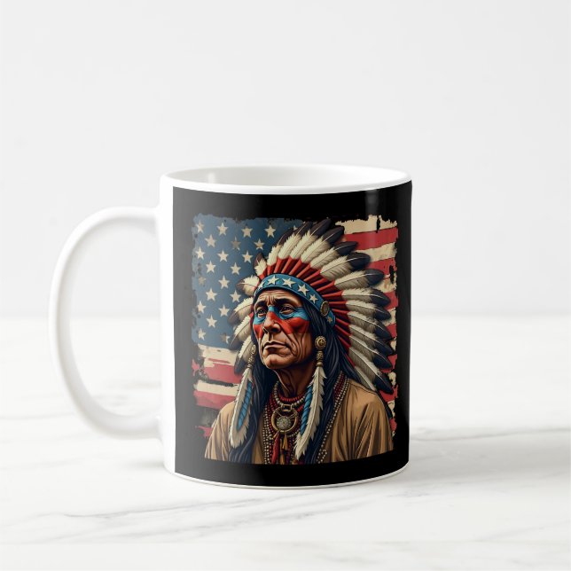 Native American Indian Chief Patriotic American  Coffee Mug (Left)