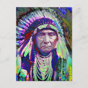 Native American Indian Chief Postcard by tempera70 at Zazzle