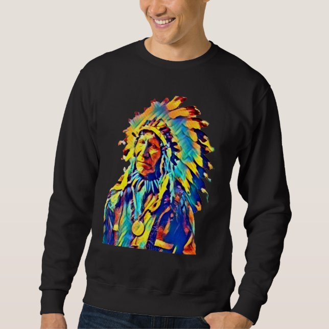 Native American Indian Chief Red Cloud Colorful Sweatshirt (Front)