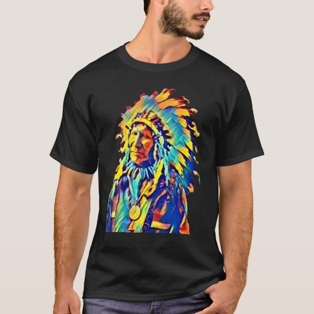 Native American Indian Chief Red Cloud Colorful   T-Shirt (Front)