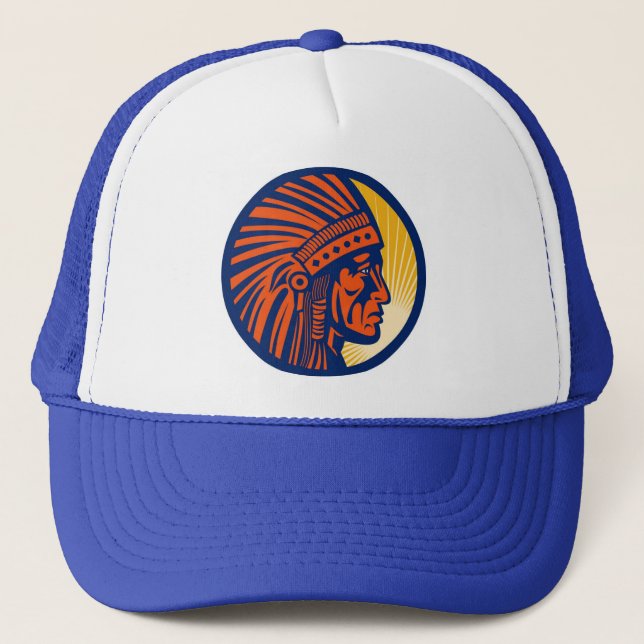 native american indian chief  side view trucker hat (Front)