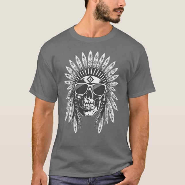 Native American Indian Chief Skull American Indian T-Shirt (Front)