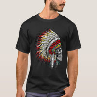 Native American Indian Chief Skull Motorcycle Hea T-Shirt