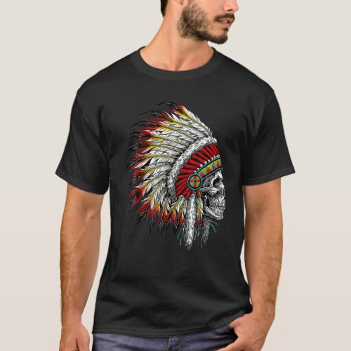 Native American Indian Chief Skull Motorcycle Hea T_Shirt