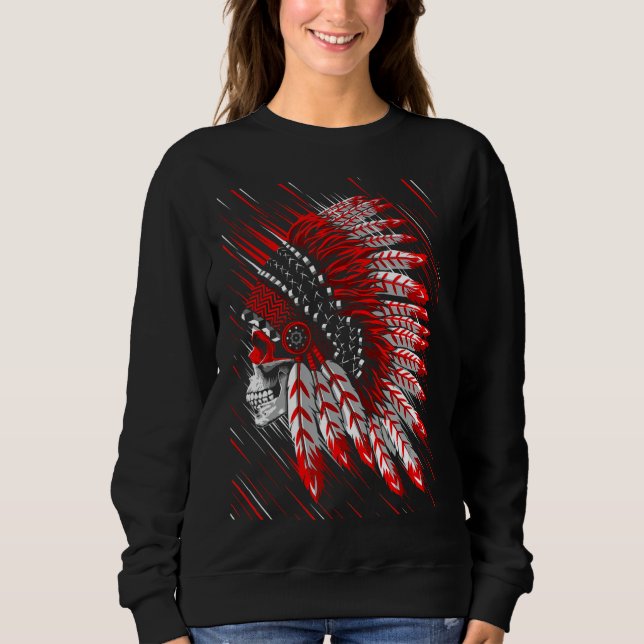 Native American Indian Chief Skull Motorcycle Head Sweatshirt (Front)