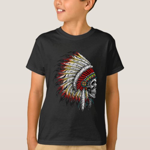 Native American Indian Chief Skull Motorcycle T_Shirt