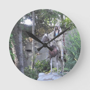 Native American Indian Chief with Horse Round Clock