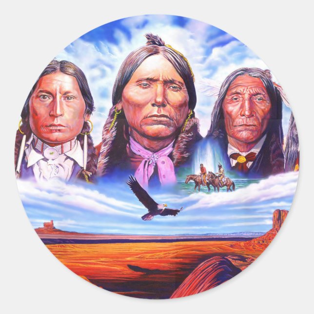 native american indian chiefs classic round sticker (Front)