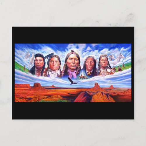 Native American Indian Chiefs Illustration Postcard
