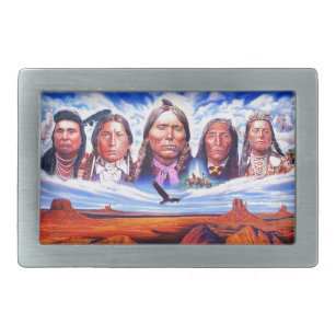 native american indian chiefs rectangular belt buckle