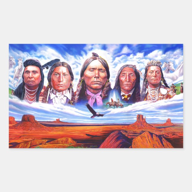 native american indian chiefs rectangular sticker (Front)