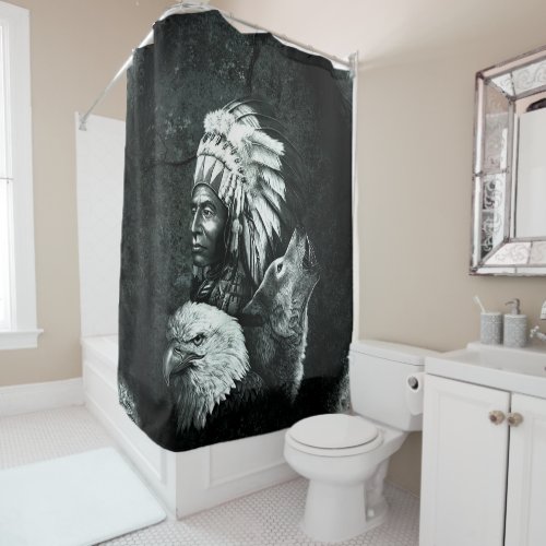 Native American Indian Chiefs Wolf Eagle 02 Shower Curtain