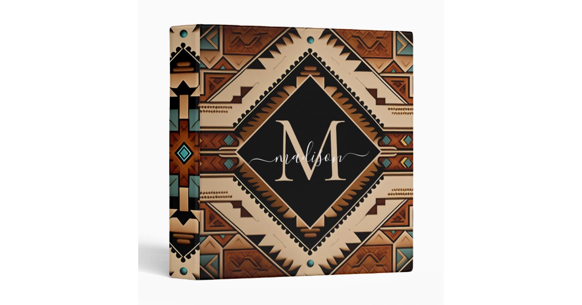 Native American Indian Culture Boho Style Monogram 3 Ring Binder | Zazzle