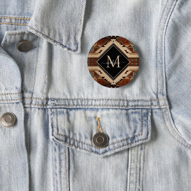 Native American Indian Culture Boho Style Monogram Button (In Situ)