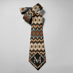 Native American Indian Culture Boho Style Monogram Neck Tie