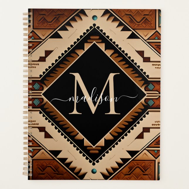 Native American Indian Culture Boho Style Monogram Planner (Front)