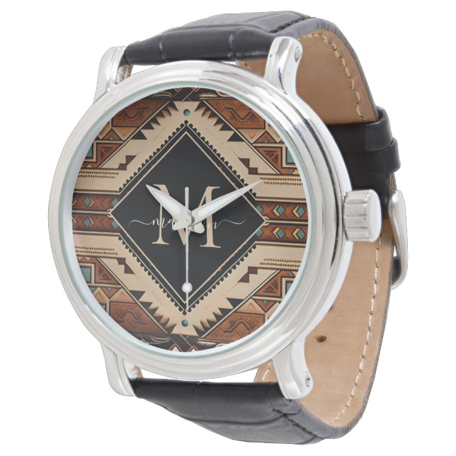 Native American Indian Culture Boho Style Monogram Watch (Angled)