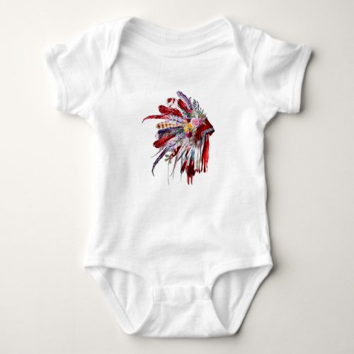 Native american indian flowers featehrs silhoutte baby bodysuit