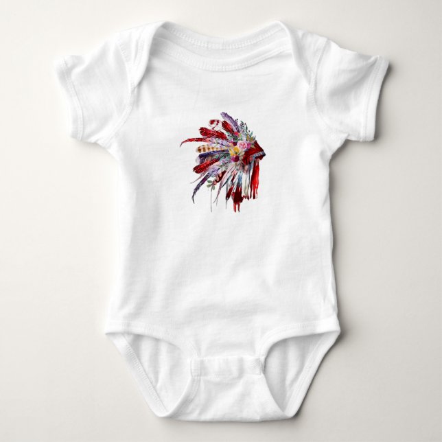 Native american indian flowers featehrs silhoutte baby bodysuit (Front)