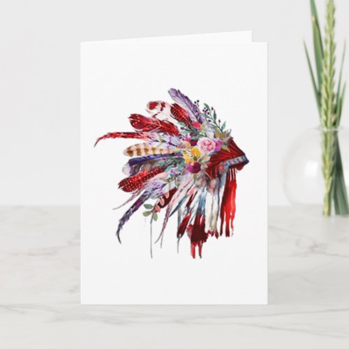 Native american indian flowers featehrs silhoutte card
