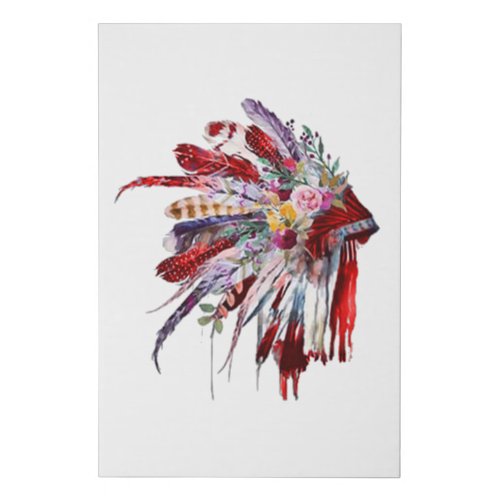 Native american indian flowers featehrs silhoutte faux canvas print