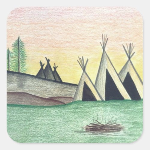 Native American Indian Folk Art Square Sticker