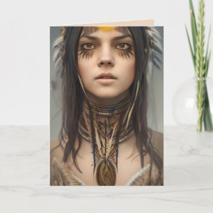 NATIVE AMERICAN INDIAN GIRL ART BIRTHDAY CARD