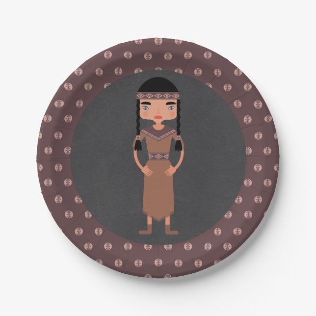 Native American Indian Girl Birthday Party Paper Plates (Front)