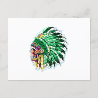 Native american indian green featehrs silhoutte postcard