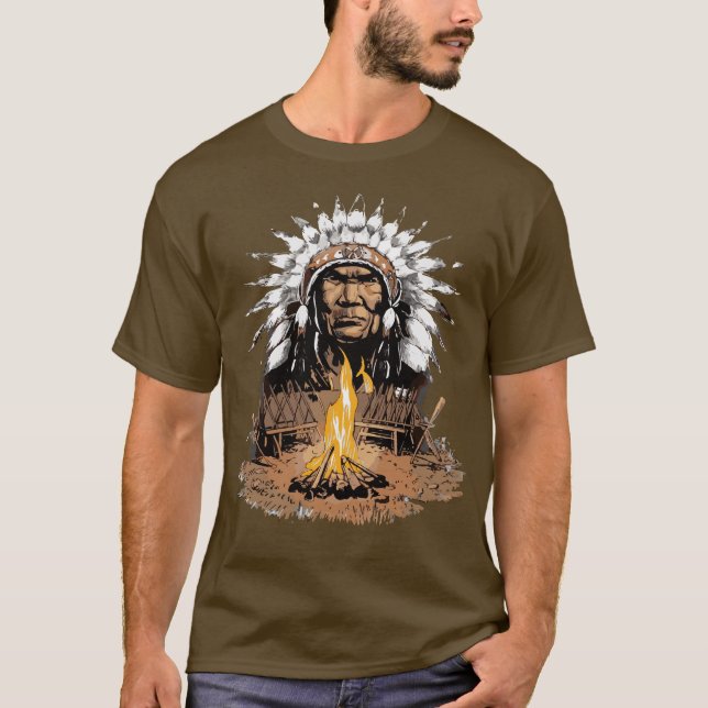 Native American Indian Headdress Chief Camp T-Shirt (Front)