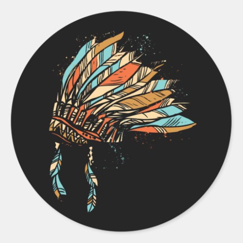 Native American Indian Headdress Costume Jewelry Classic Round Sticker