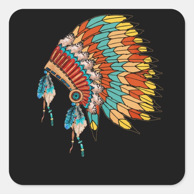 Native American Indian Headdress Costume Jewelry Square Sticker (Front)