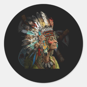 Native American Indian Headdress Indigenous People Classic Round Sticker