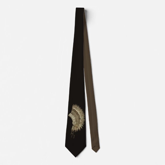 Native American Indian Headdress, Shades of Brown Neck Tie (Front)