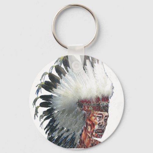 Native American Indian in Headdress Keychain