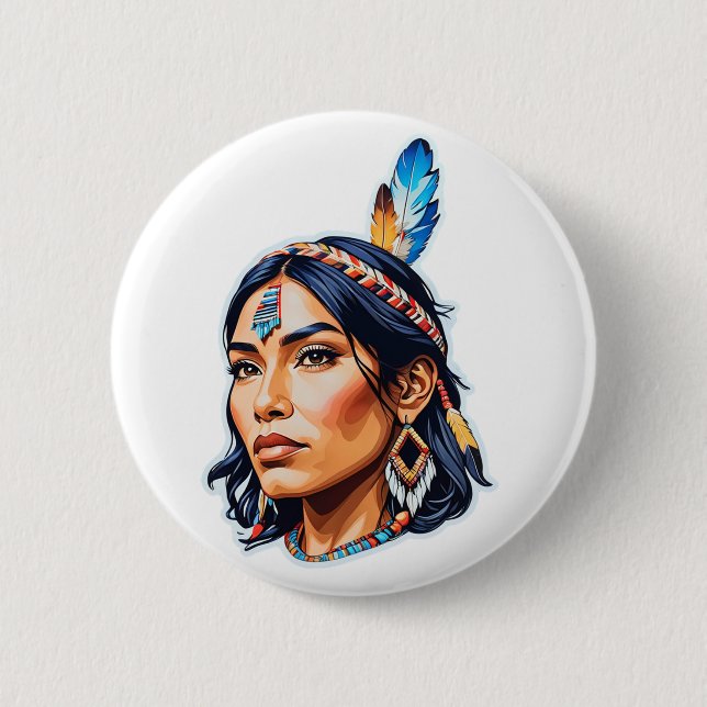 Native American Indian Lady Button (Front)