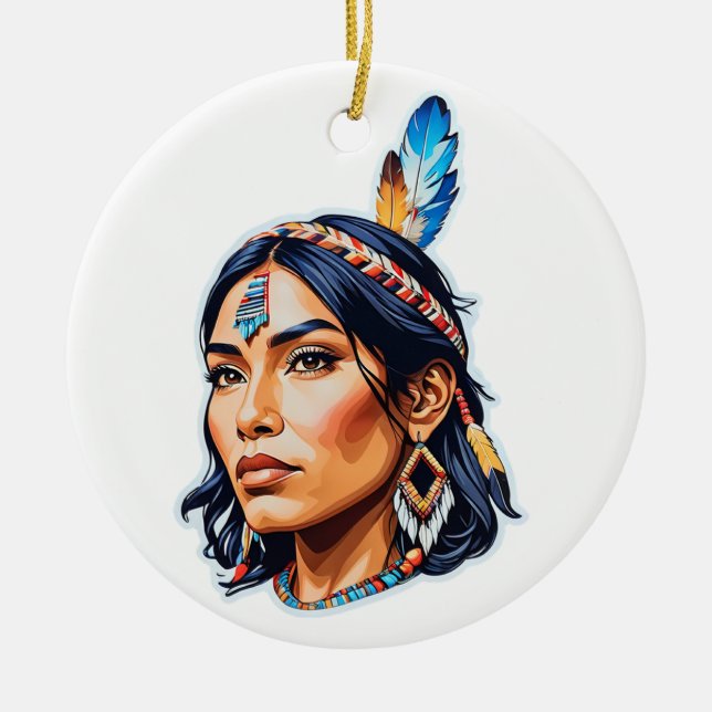 Native American Indian Lady Ceramic Ornament (Front)