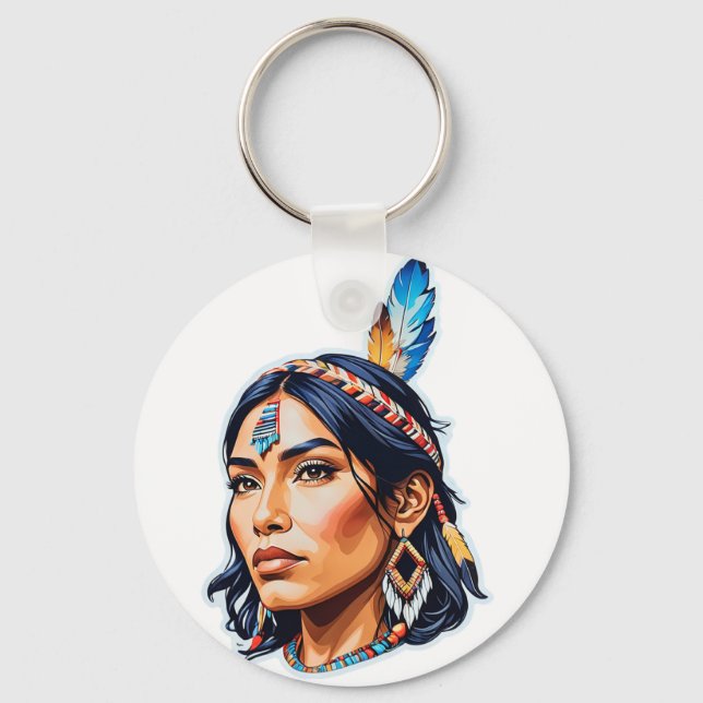 Native American Indian Lady Keychain (Front)