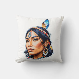 Native American Indian Lady Throw Pillow
