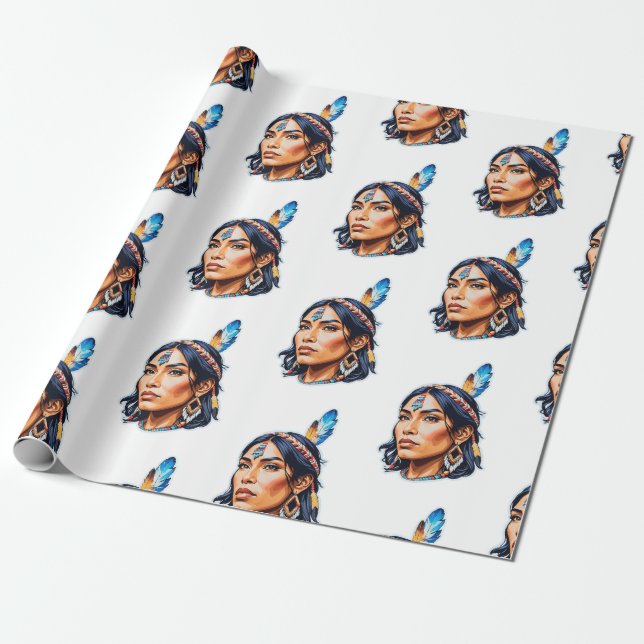 Native American Indian Lady Wrapping Paper (Unrolled)