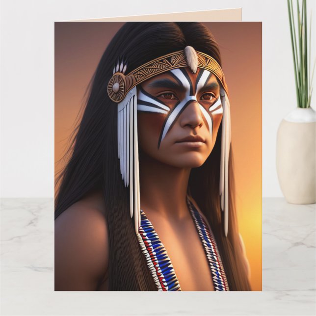 NATIVE AMERICAN INDIAN  MAN ART BIRTHDAY CARD (Front)