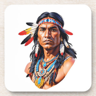 Native American Indian Man Beverage Coaster