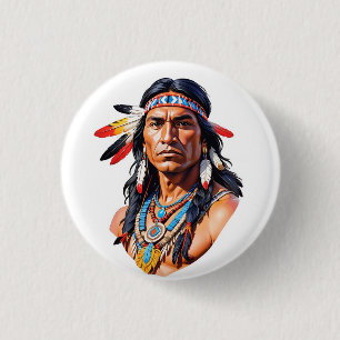 Native American Indian Man Button