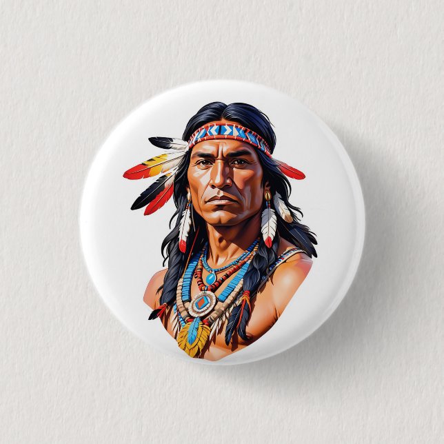 Native American Indian Man Button (Front)