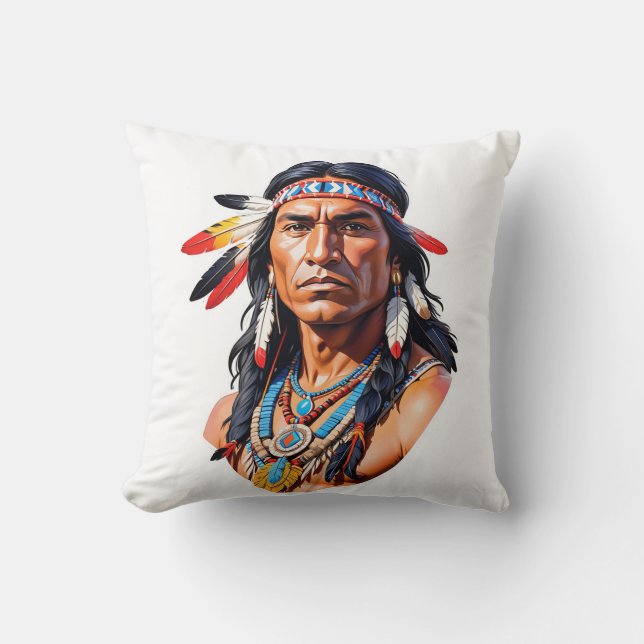 Native American Indian Man Throw Pillow (Front)