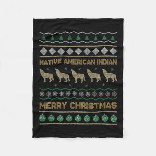 Native American Indian Merry Christmas Funny Gift  Fleece Blanket