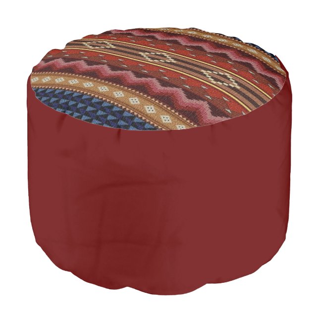 Native American Indian Pattern Round Pouf (Angled Front)