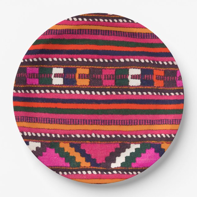 Native American Indian pink texture design Paper Plates (Front)