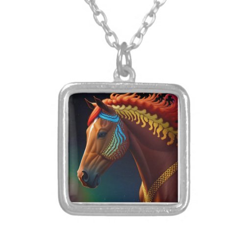 Native American Indian Pony Necklace Silver Plated