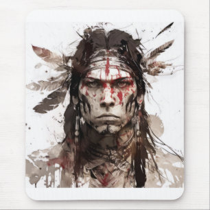 Native American Indian Portrait Warrior Painting Mouse Pad
